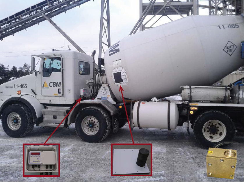 Toronto’s CBM is the premier SensoCrete user, with 27 trucks running the technology. The Concrete Optimizer package includes a cab-mounted computer that receives the load’s slump measurements from drum mounted probe; an external control with bright red readout; and, a meter mounted at the rear of mixer.