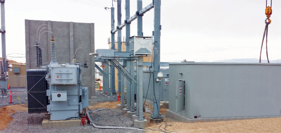 New substation building (below) and TruFire Wall system (left) demonstrate Oldcastle Precast’s capacity for delivering finished modular structures to highly restricted access sites; and, developing refractory-grade concrete equal to high temperature, explosion-prone conditions. PHOTOS: Oldcastle Precast